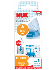 NUK FC+ Temp Control Bottle with Silicone Teat 0-6m-150ml -Tractor