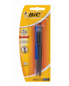 BIC Clic Medium Ballpoint Pens Blue/Black Pack Of 2
