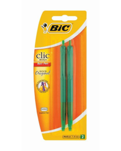 BIC Clic Medium Ballpoint Pens Green Pack Of 2