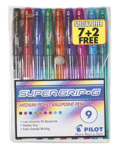 Pilot Super Grip G Medium Point Pens Wallet Of 9