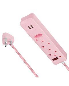 Switched 3 Way Surge Protected Multiplug With Dual USB Ports 0.5m- Pink