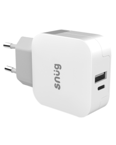 Snug 2 Port 42W PD Wall Charger With Type C Cable  White
