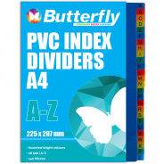 Butterfly A4 File Dividers PVC 140 Micron A-Z 26 Tab