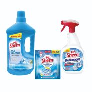 Mr Sheen Tile Cleaner Ocean 1lt + Mr Sheen Bathroom Cleaner 1L + Mr Sheen Dishwasher Tablets 100s
