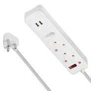 Switched 3 Way Surge Protected Multiplug With Dual USB Ports 3m- White