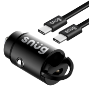 Snug Mini PD Car 30W Charger With Type C To Type C Cable Black